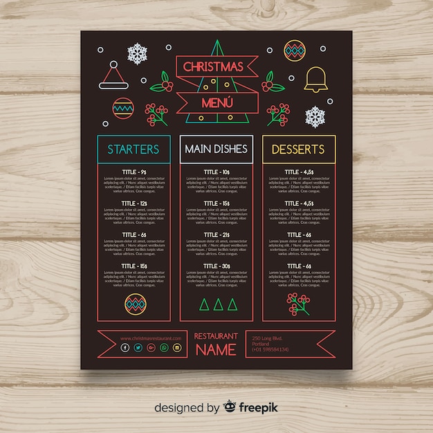 Modello di menu di natale disegnato a mano incantevole