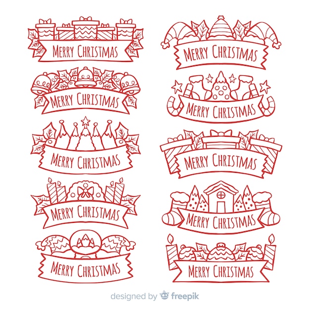 Lovely hand drawn christmas ribbon collection