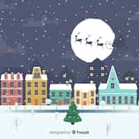 Free vector lovely hand drawn christmas town