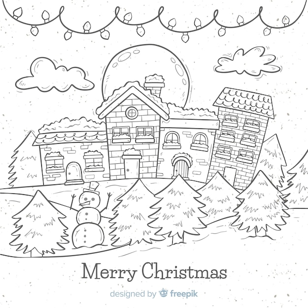 Lovely hand drawn christmas town
