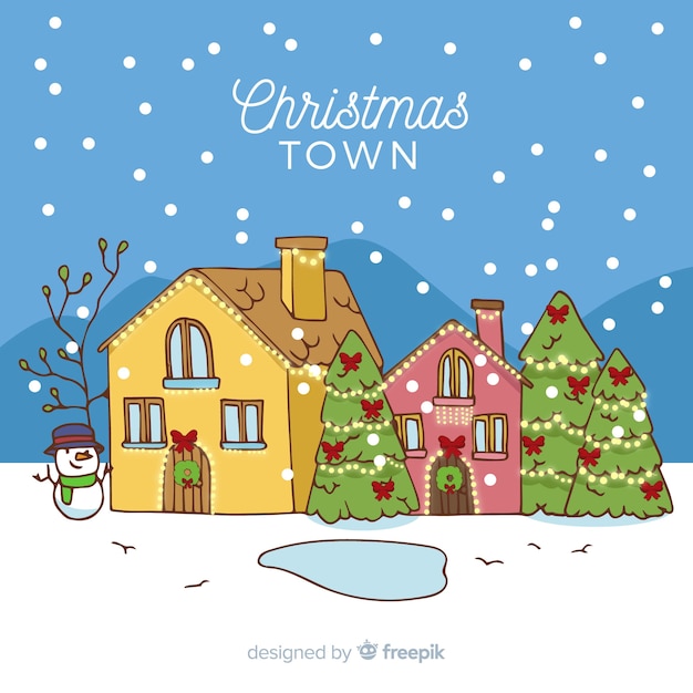 Free vector lovely hand drawn christmas town