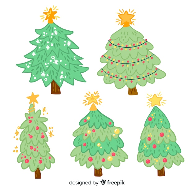 Raccolta disegnata a mano adorabile dell'albero di natale