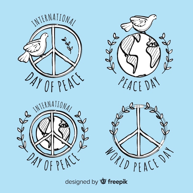 Free vector lovely hand drawn day of peace label collection