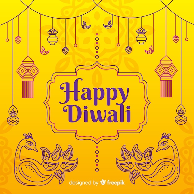 Free vector lovely hand drawn diwali background