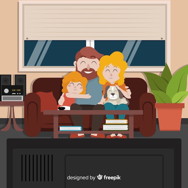 Free vector lovely hand drawn family at home