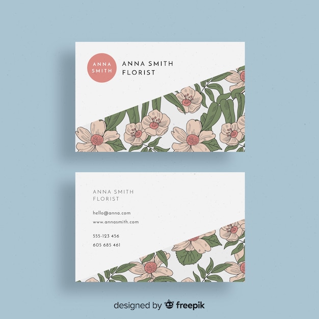 Free vector lovely hand drawn floral business card