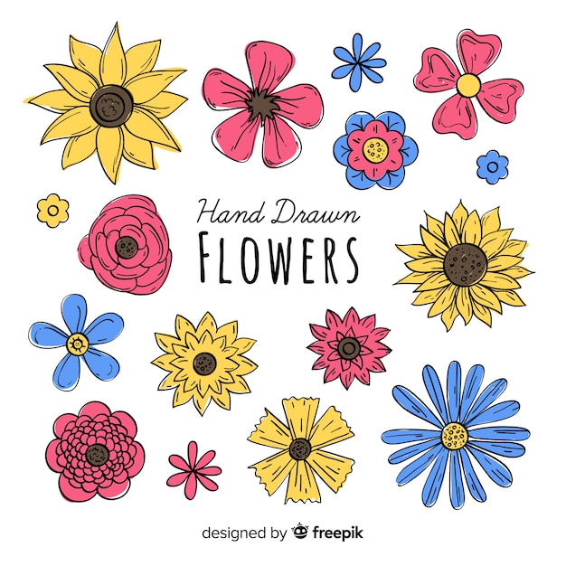 Vettore gratuito bella collezione di fiori disegnati a mano