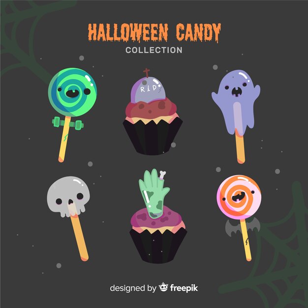 Disegnato a mano bella collezione di caramelle di halloween