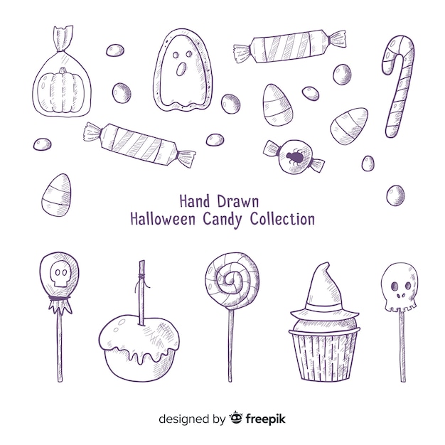 Vettore gratuito disegnato a mano bella collezione di caramelle di halloween