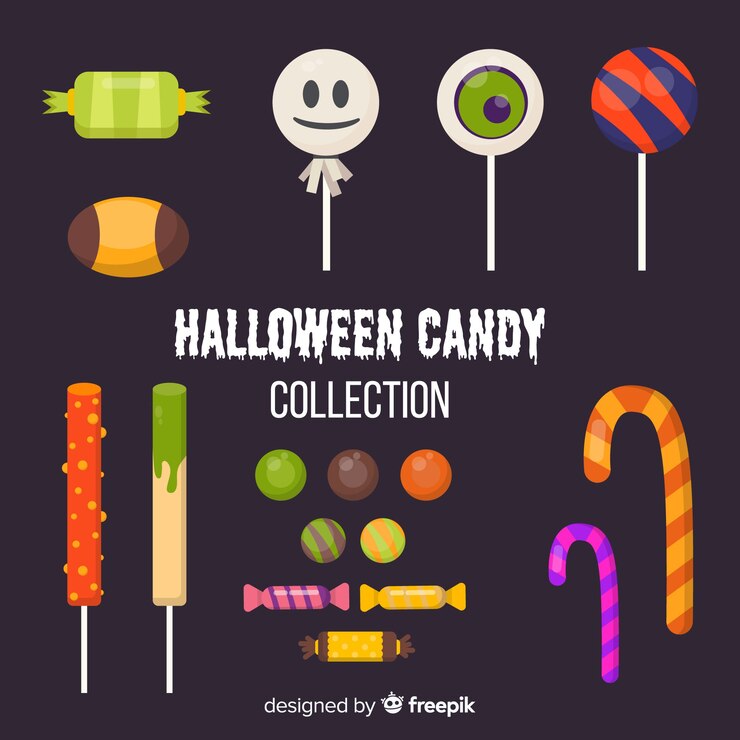 無料Vector ラブリー手描きハロウィンキャンディーコレクション
