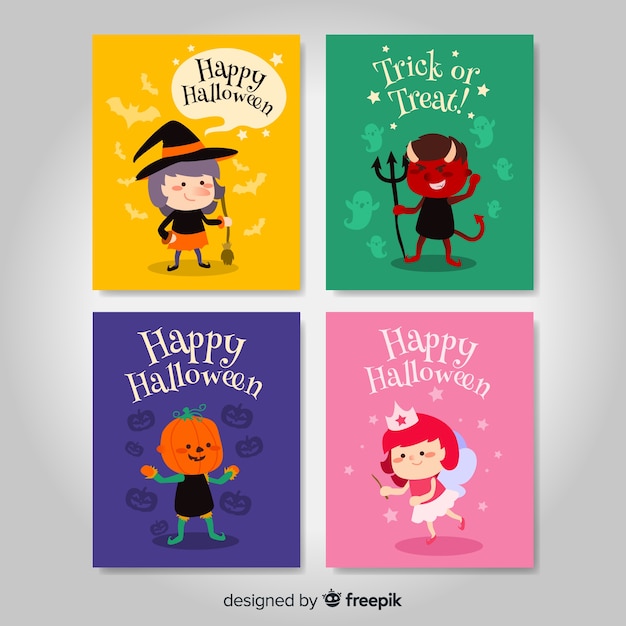 Collezione di carte di halloween disegnata a mano bella