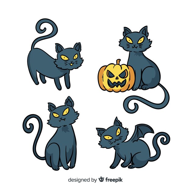 Lovely hand drawn halloween cat collection