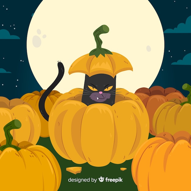 Vettore gratuito gatto di halloween disegnato a mano adorabile