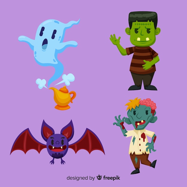 Lovely hand drawn halloween character collection