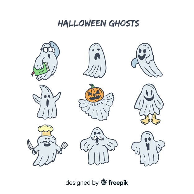 ghost to draw Free vector lovely hand drawn halloween ghost collection
