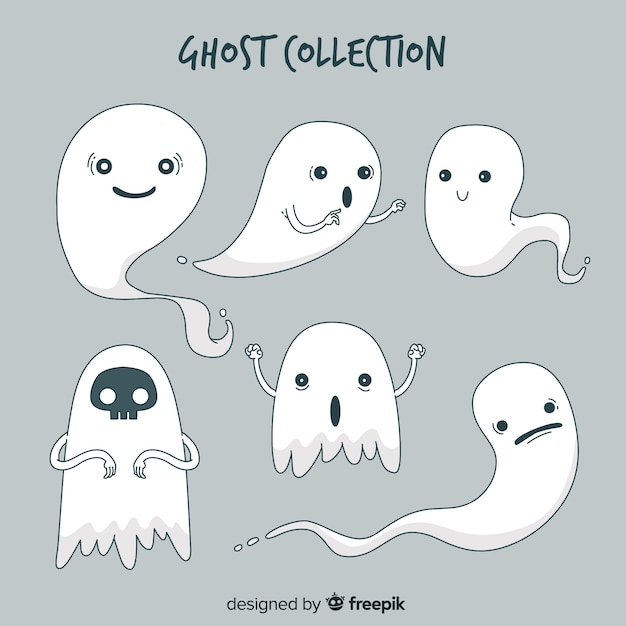 Free vector lovely hand drawn halloween ghost collection