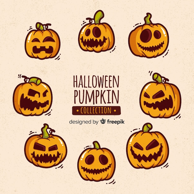 Free vector lovely hand drawn halloween pumpkin collection