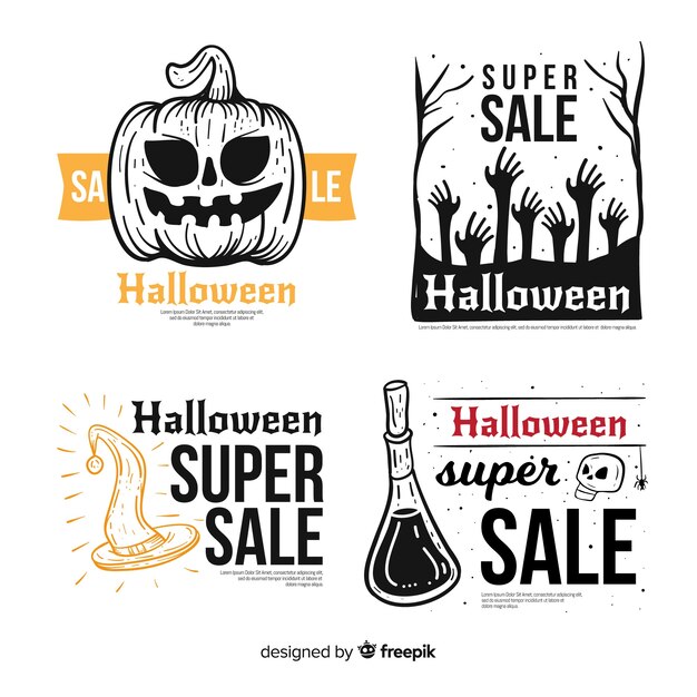 Free Vector lovely hand drawn halloween sale label collection