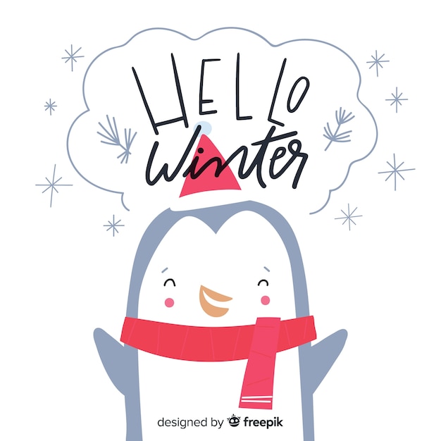 Free vector lovely hand drawn hello winter composition