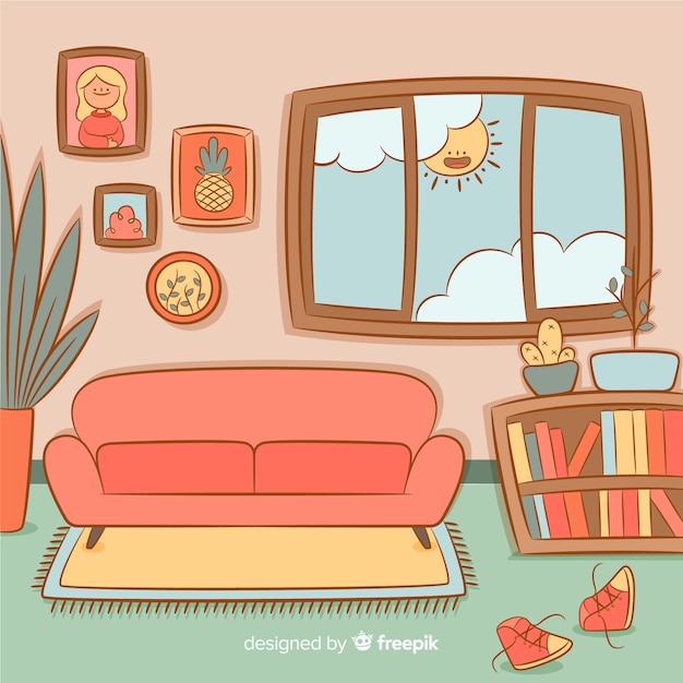 Free vector lovely hand drawn home interior design