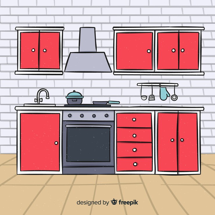 Free Vector lovely hand drawn kitchen interior design