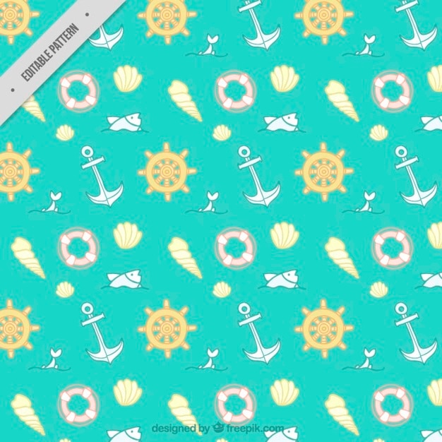 Free vector lovely hand drawn nautical elements pattern