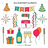 Free vector lovely hand drawn new year party element collection