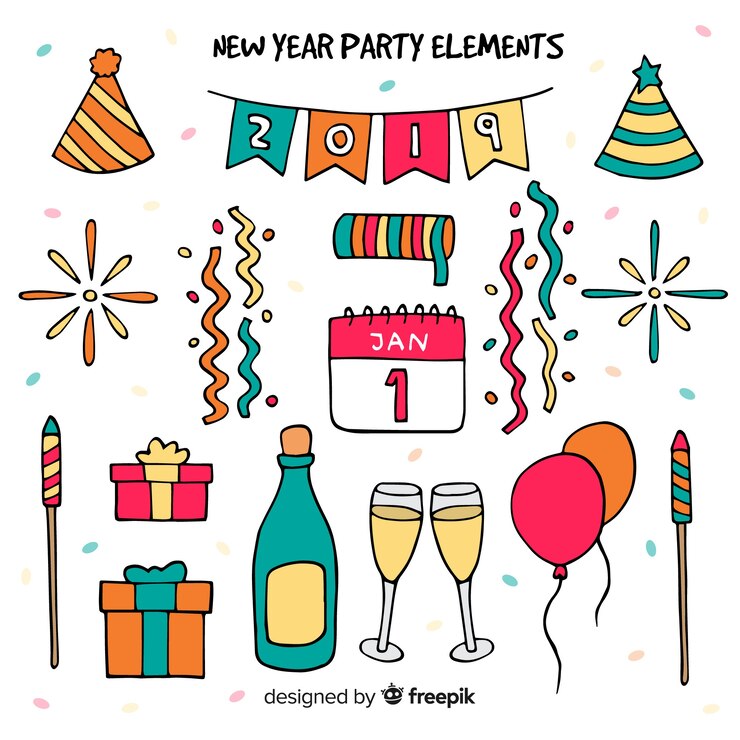 Free Vector lovely hand drawn new year party element collection
