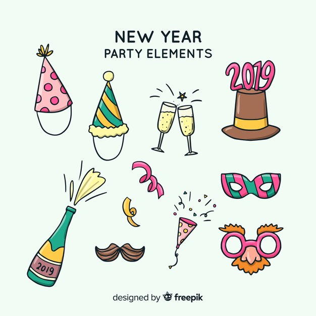 Lovely hand drawn new year party element collection