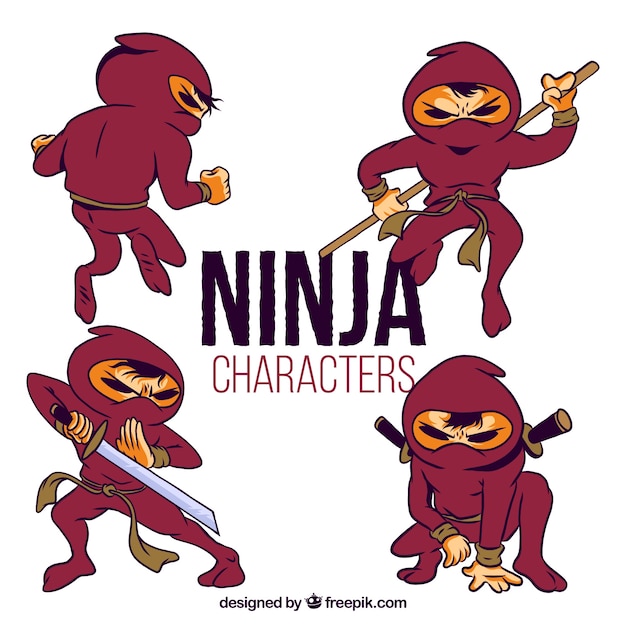 Free vector lovely hand drawn ninja character collection