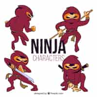 Vettore gratuito disegnata a mano incantevole collezione di personaggi ninja