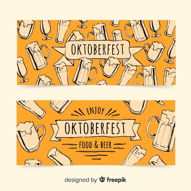 Free vector lovely hand drawn oktoberfest banners