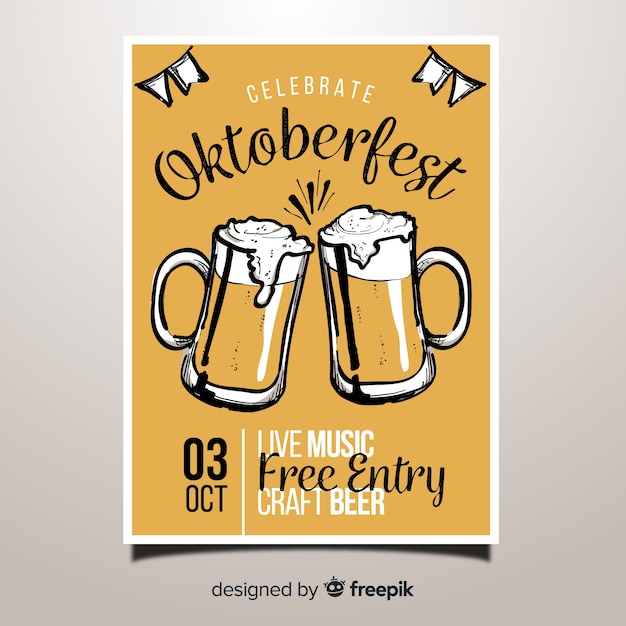 Free vector lovely hand drawn oktoberfest party poster