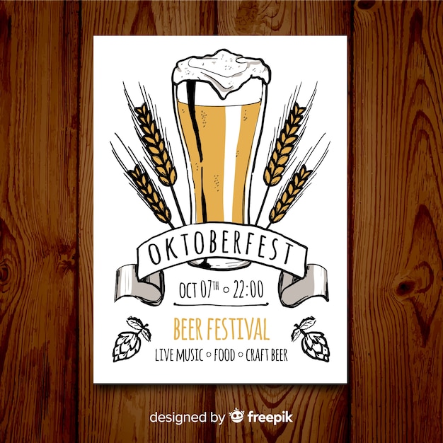 Free vector lovely hand drawn oktoberfest party poster