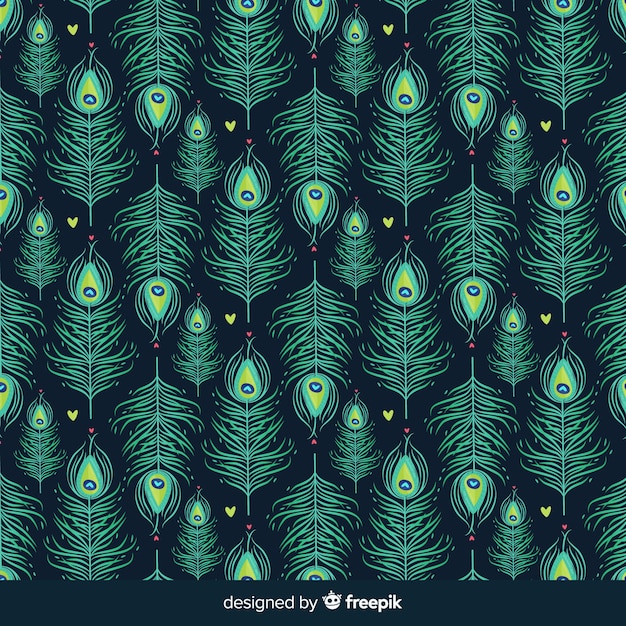 Free vector lovely hand drawn peacock feather pattern