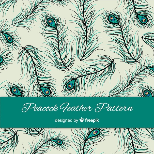 Free vector lovely hand drawn peacock feather pattern