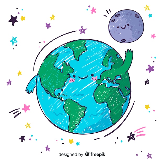 Free vector lovely hand drawn planet earth composition