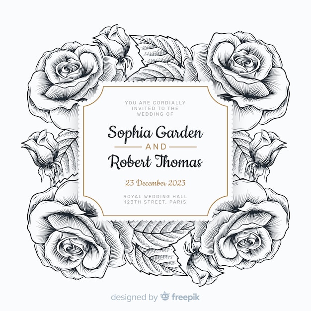 Lovely hand drawn roses and a wedding invitation 