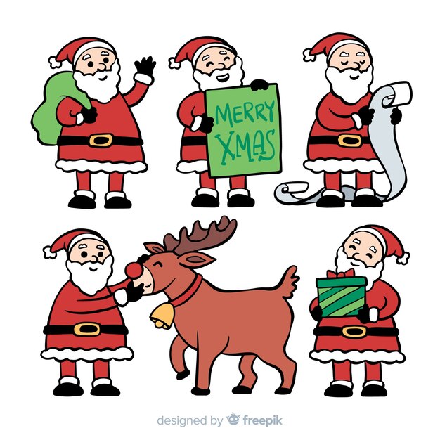 Free Vector lovely hand drawn santa claus character collection