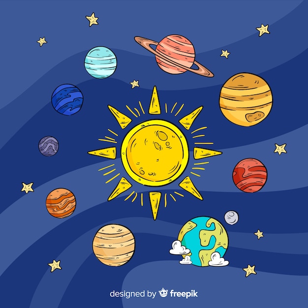 Free vector lovely hand drawn solar system composition