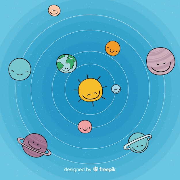 Free vector lovely hand drawn solar system scheme