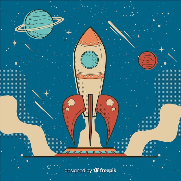 Free vector lovely hand drawn space rocket composition