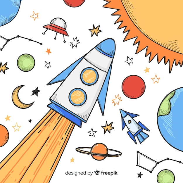 Lovely hand drawn spaceship background