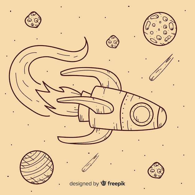 Free vector lovely hand drawn spaceship background