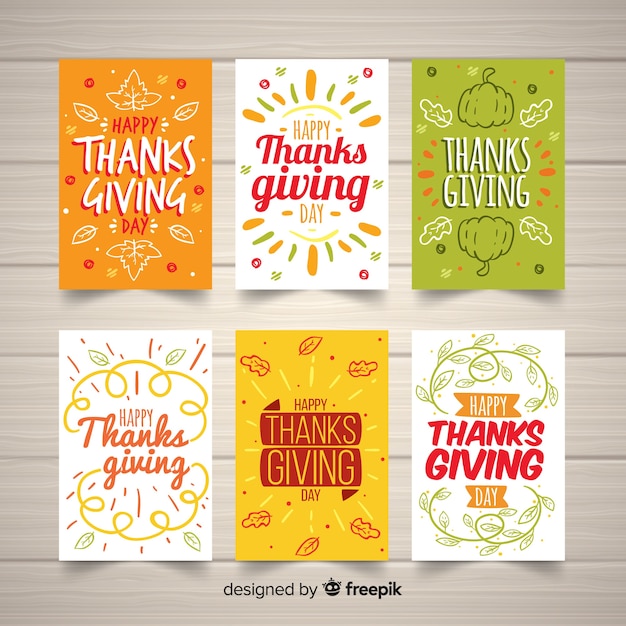 Free vector lovely hand drawn thanksgiving card collection