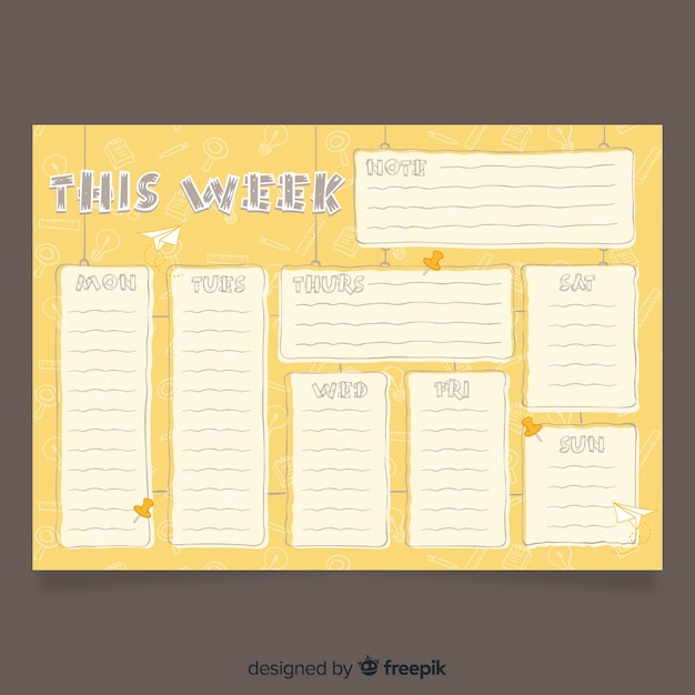 Free vector lovely hand drawn weekly schedule template