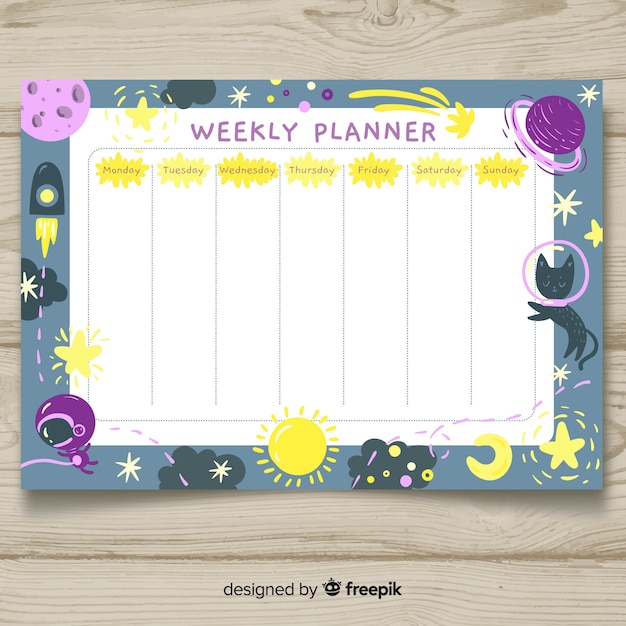 Free vector lovely hand drawn weekly schedule template