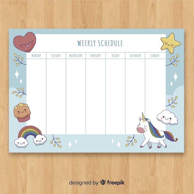 Free vector lovely hand drawn weekly schedule