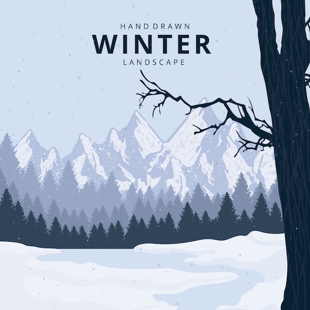 Free vector lovely hand drawn winter landscape