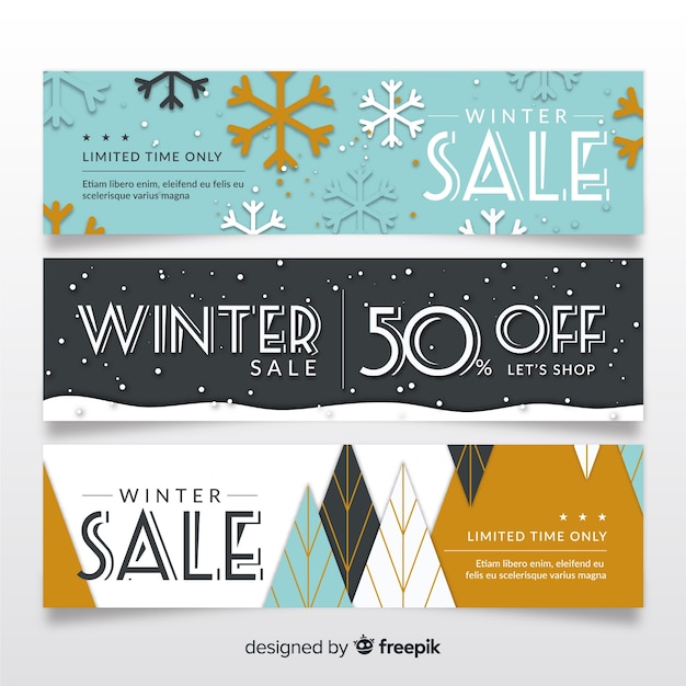 Free vector lovely hand drawn winter sale banners